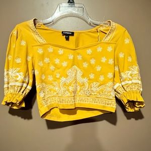 Sm Express Mustard Yellow Peasant Crop Top